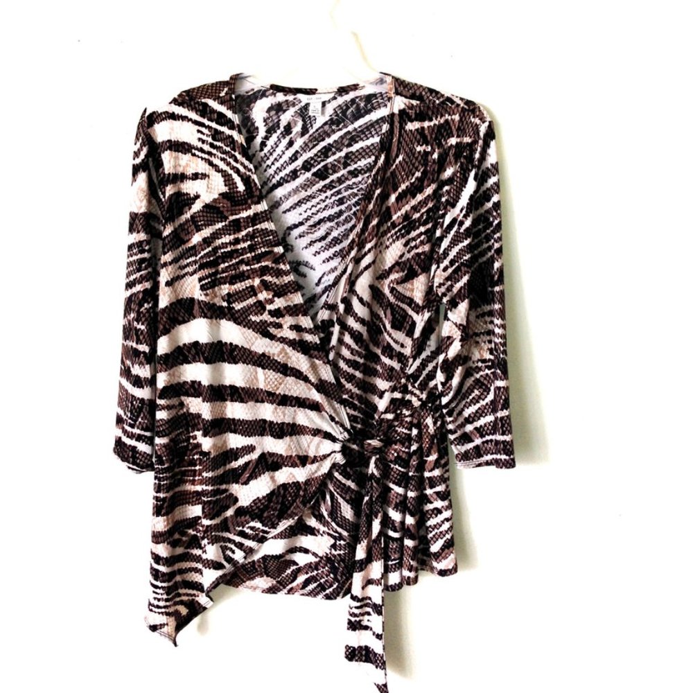 EST 1846- Brown Animal Print Faux Wrap Top